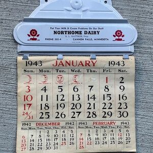 Vintage NORTHOME DAIRY Cannon Falls Minnesota 1943 Calendar